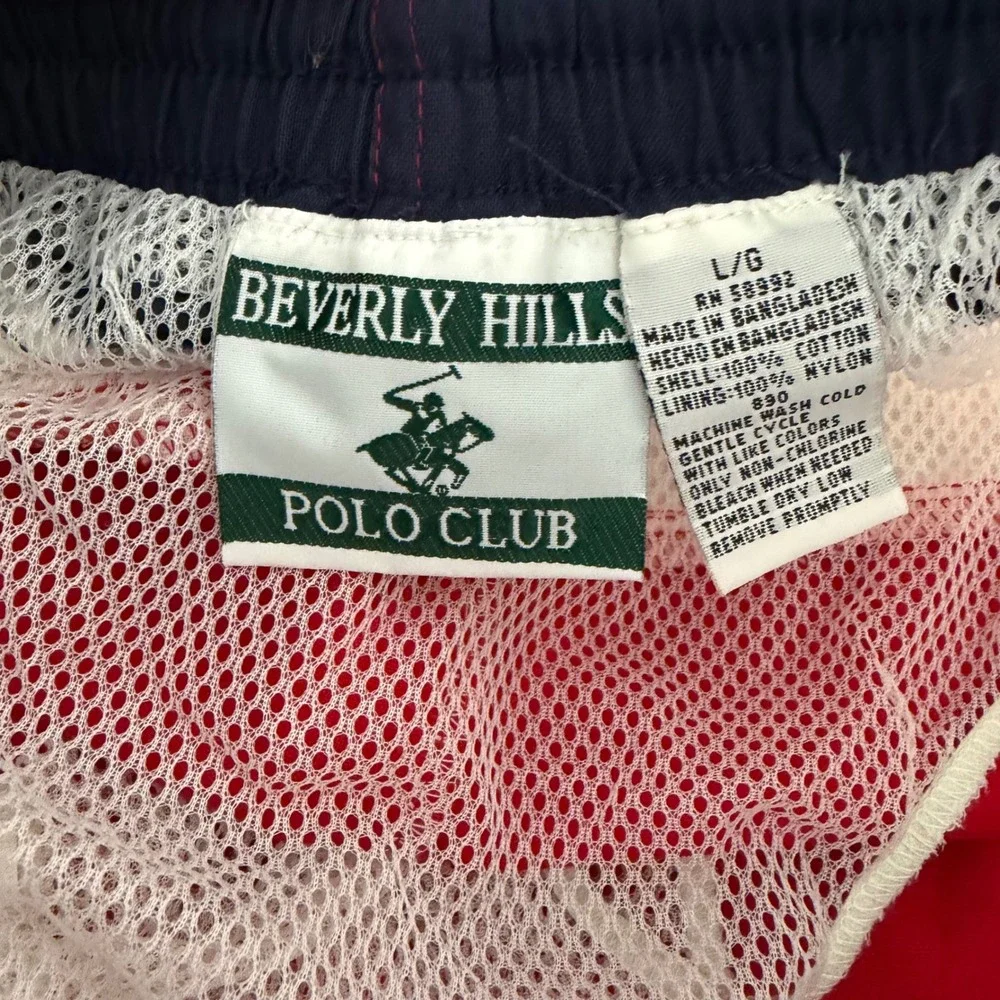 VTG Y2K Beverly Hills Polo Club Swim Trunks Lined Large Deadstock Red White Blue